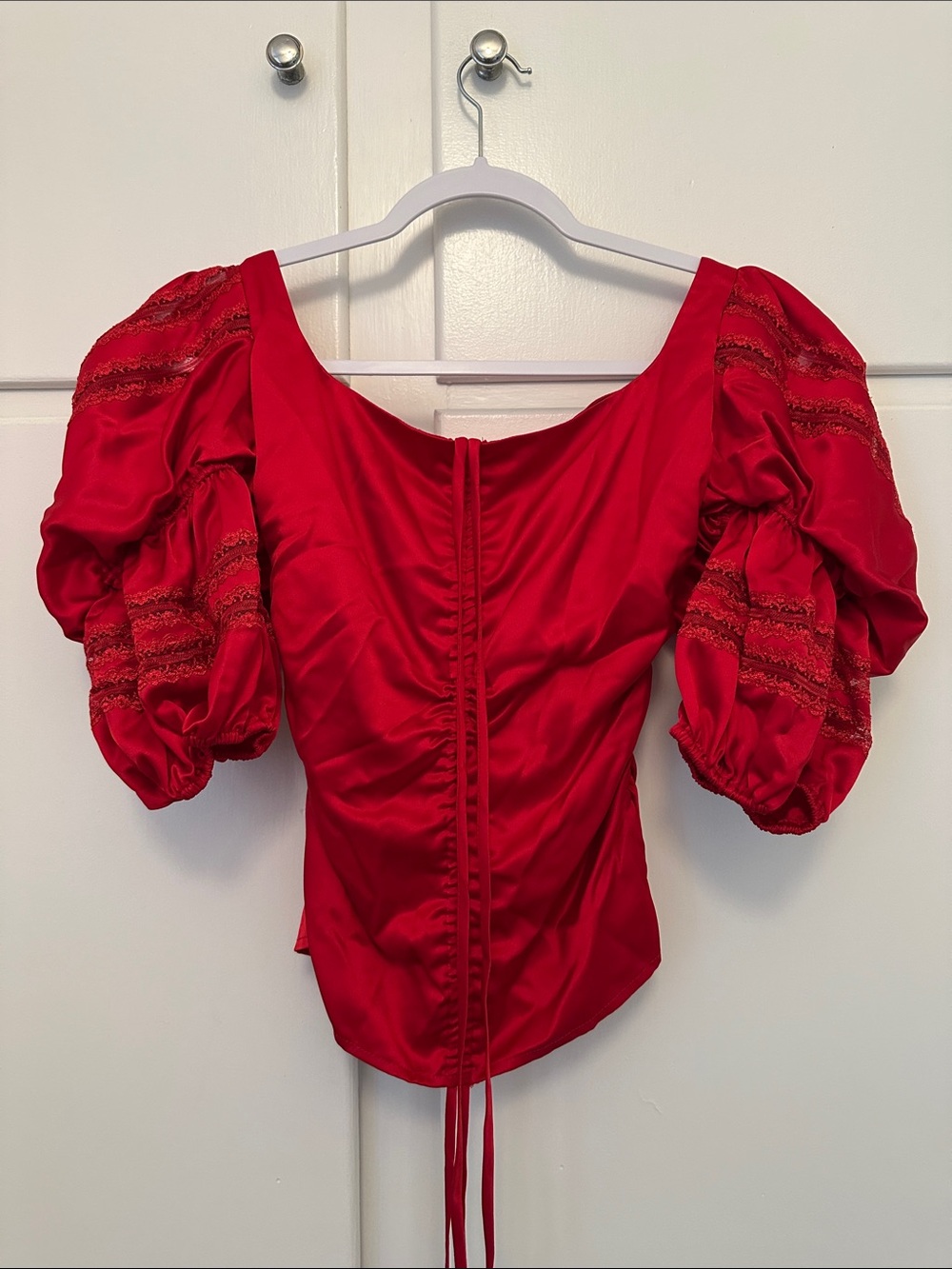 NEW Reformation The Collection Red Silk Puff Sleeve Blouse